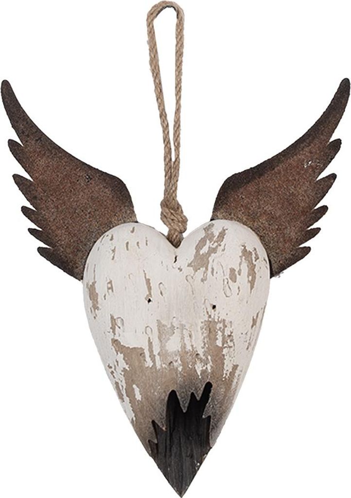 Clayre & Eef Deko-Anhänger Herz 17x3x20 cm Weiß Braun Holz