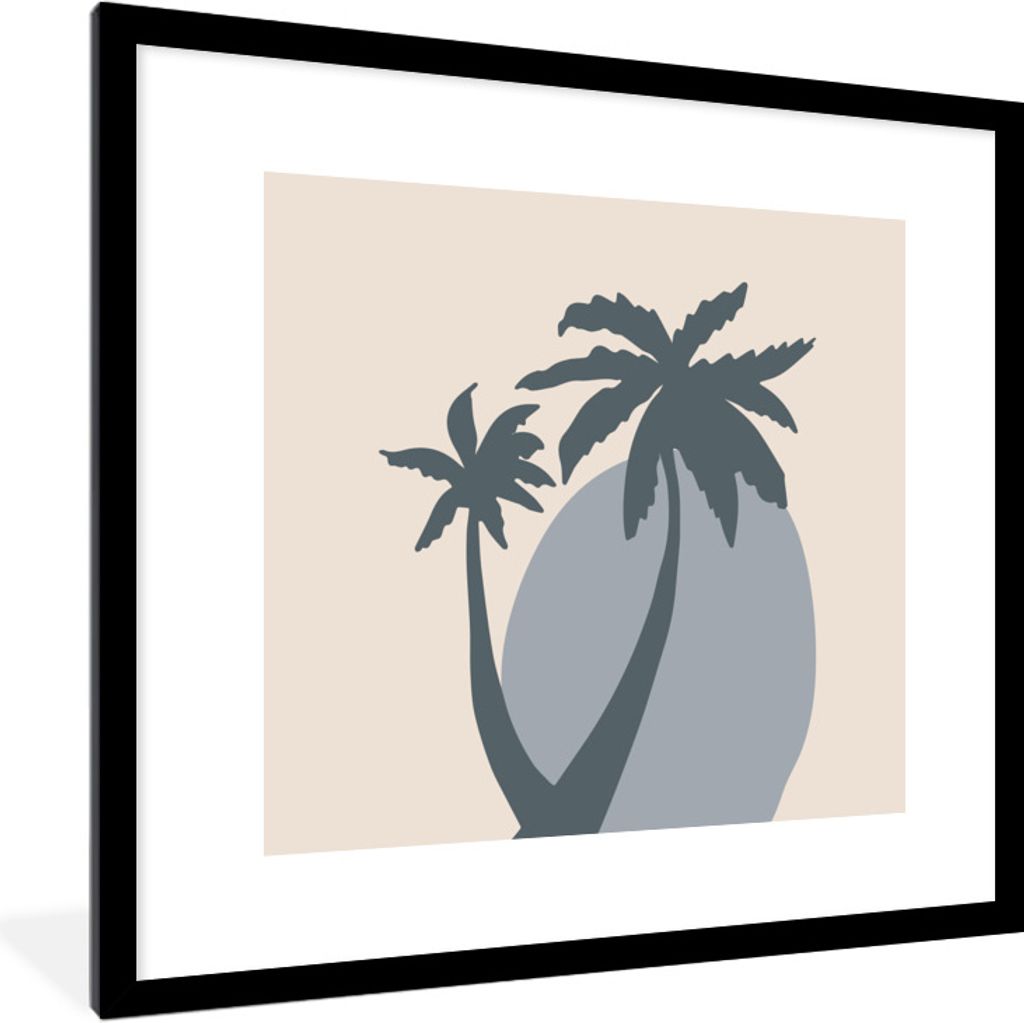 MuchoWow Gerahmtes Poster Palme - Pastell - Sonne - Blau 40x40 cm - Poster mit Schwarzem Bilderrahmen Wandposter Rahmen Foto Bilder - Poster - Pl...