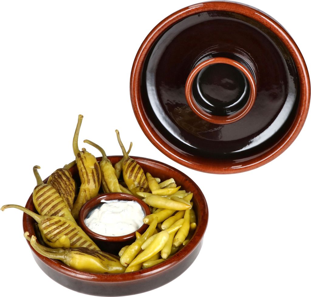 2x Juego Tapas Schale Ø17,8cm Olivenschale Ton-Cazuela mit Kernablage Antipasti