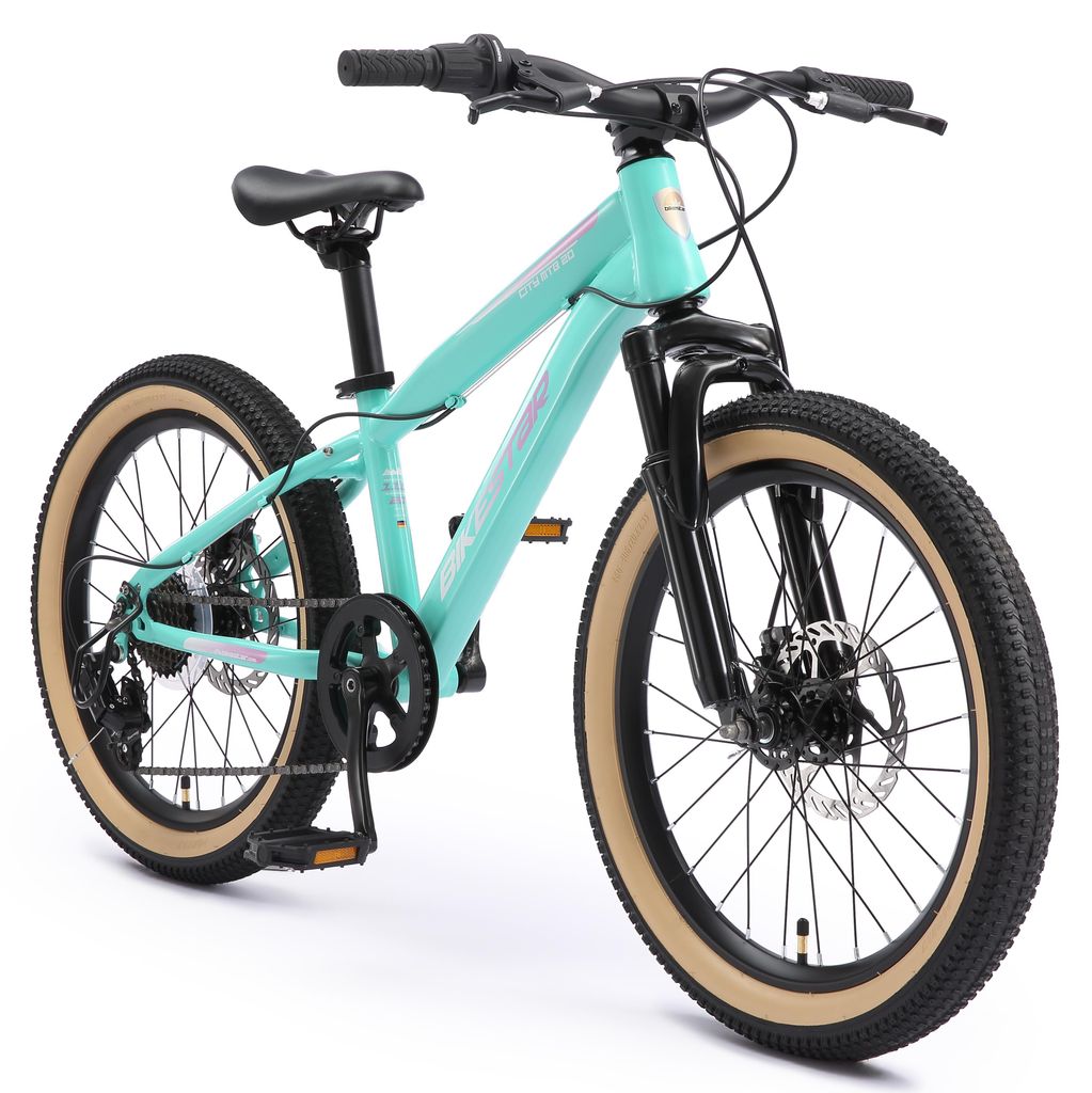 BIKESTAR Kinder Jugend Mountainbike 20 Zoll ab 6 - 7 Jahre | 7 Gang Hardtail MTB Scheibenbremse Federgabel | Mint