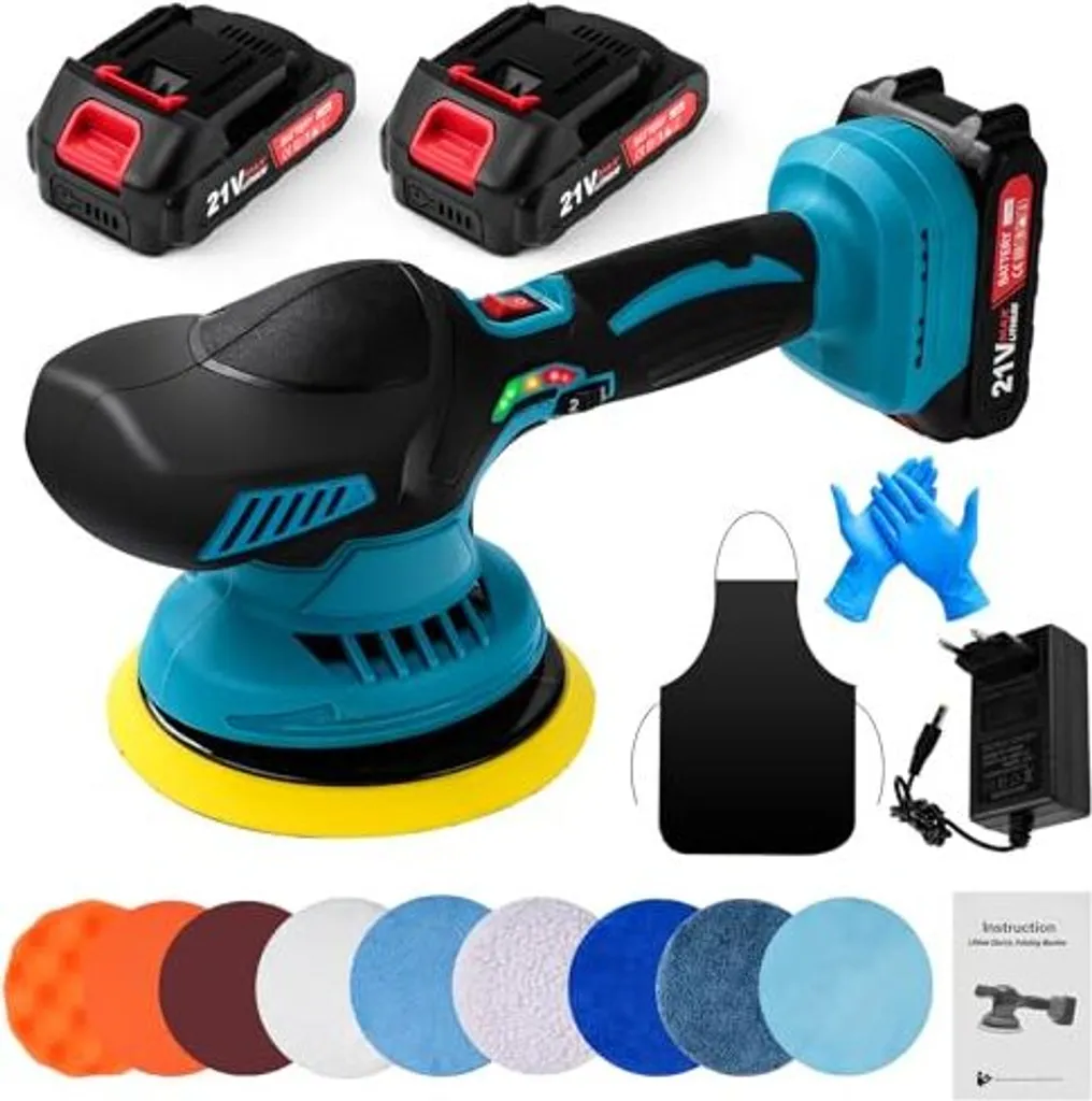 Lucidatrice per auto a batteria 21V - Set Orbitale 6 Pollici con 13 Pezzi