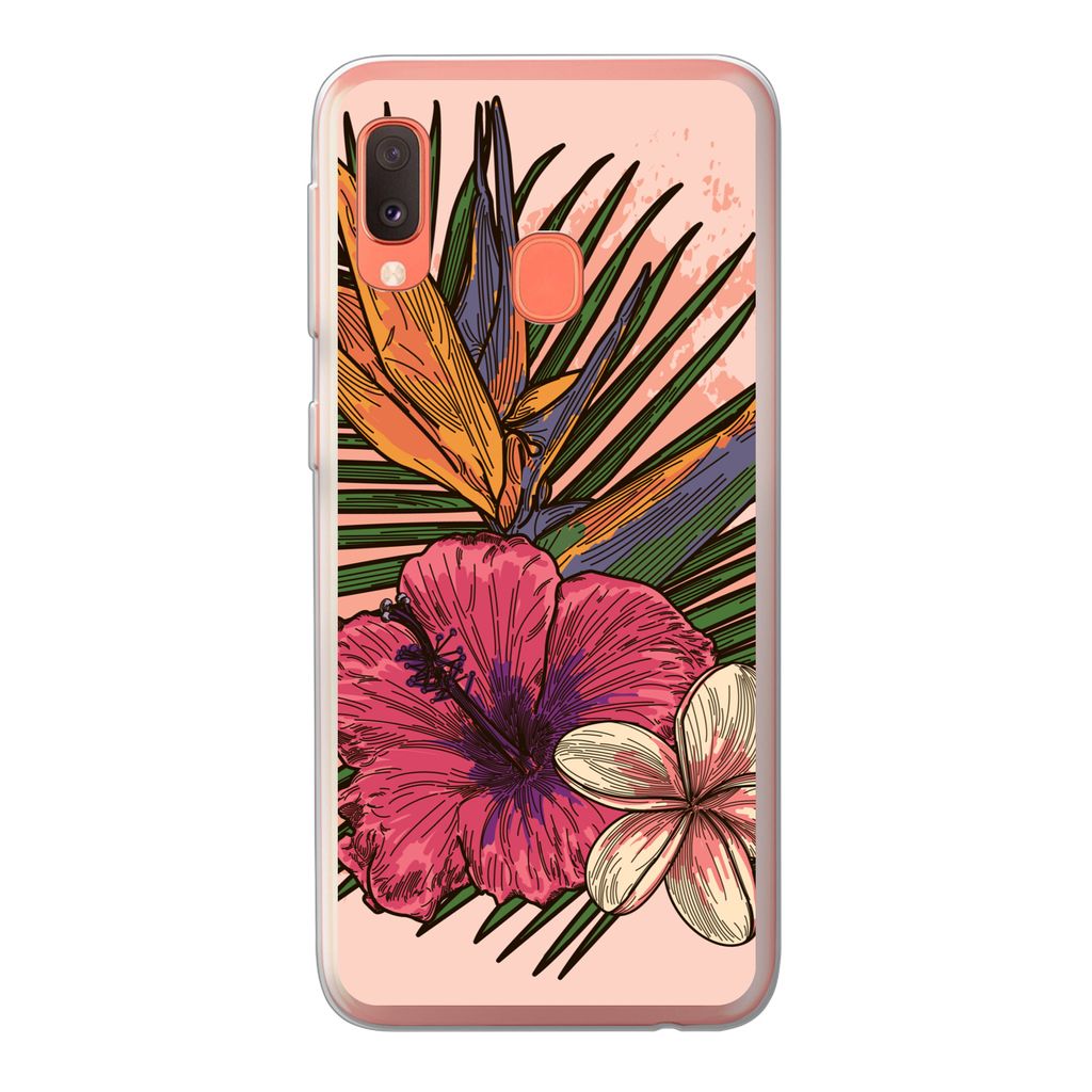 MuchoWow Handyhülle Schutzhülle Hülle für Samsung Galaxy A20e Blumen - Tropisch - Rosa Silikon Softcase Handy Hülle - Abdeckung