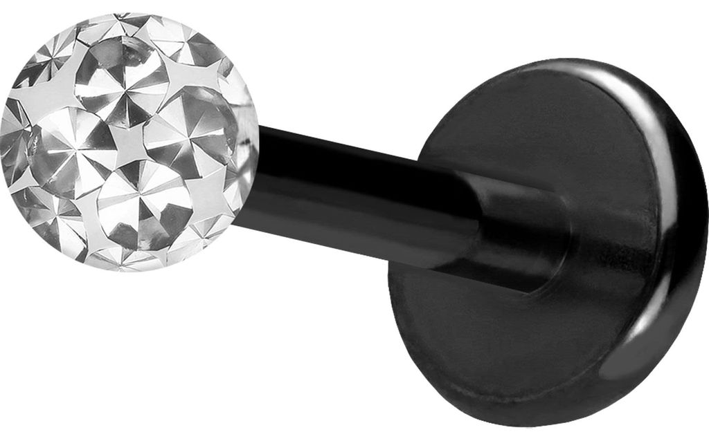 Ohrpiercing, Nasenpiercing Titan Labret mit Push Fit EPOXY-KUGEL Schwarz Stablänge: 9mm + Stabstärke: 1mm + Kugelgröße: 2,5mm