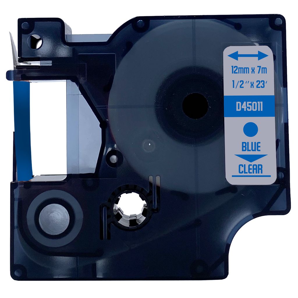 DULA Etikettenband - Kompatibel mit Dymo D1 45011 - 1 Stück - Blau auf transparent - 12mm x 7m