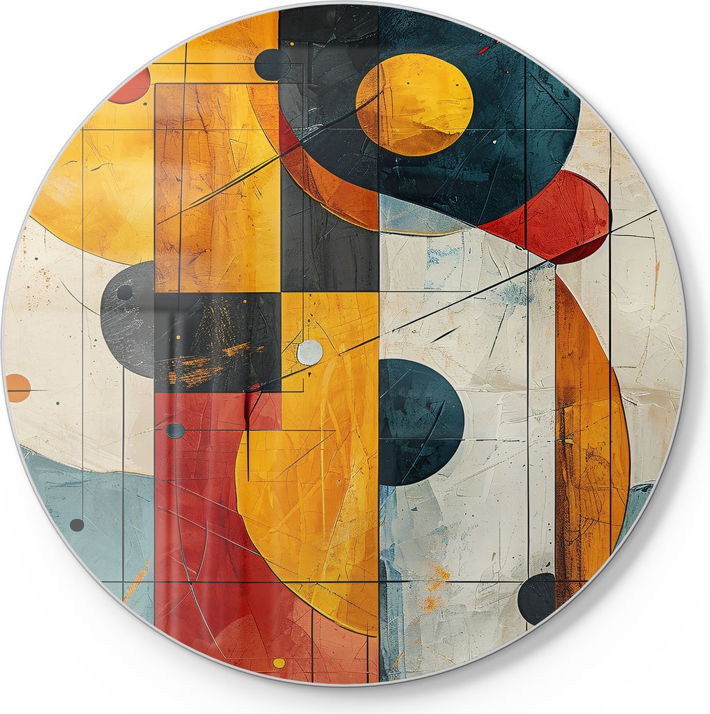 DEQORI Schneidebrett Glas Ø 30 cm 'Geometrischer Farbzauber' Schneideplatte Servierplatte