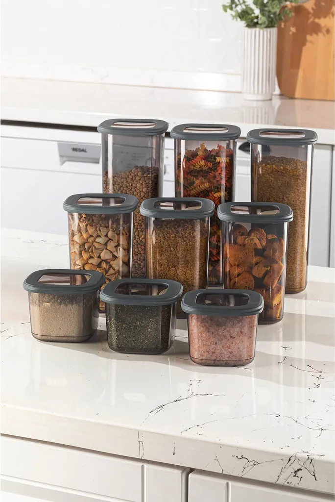 Hermia Concept Set 9 Contenitori Antracite - Organizer Cucina Moderno
