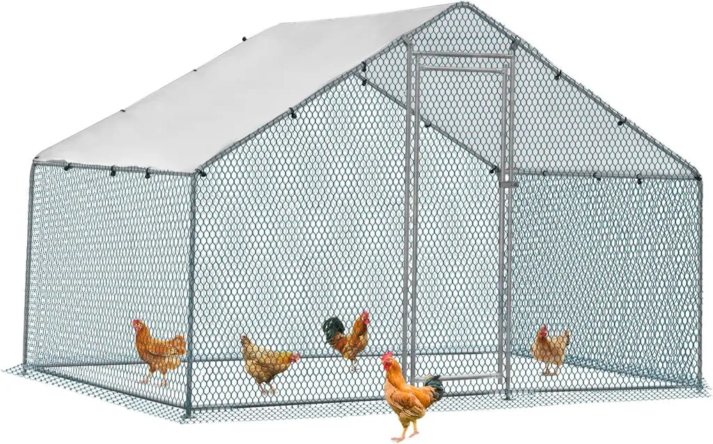 Poulailler de 4 m² en Acier Galvanisé avec Toit de Protection Anti-Pluie