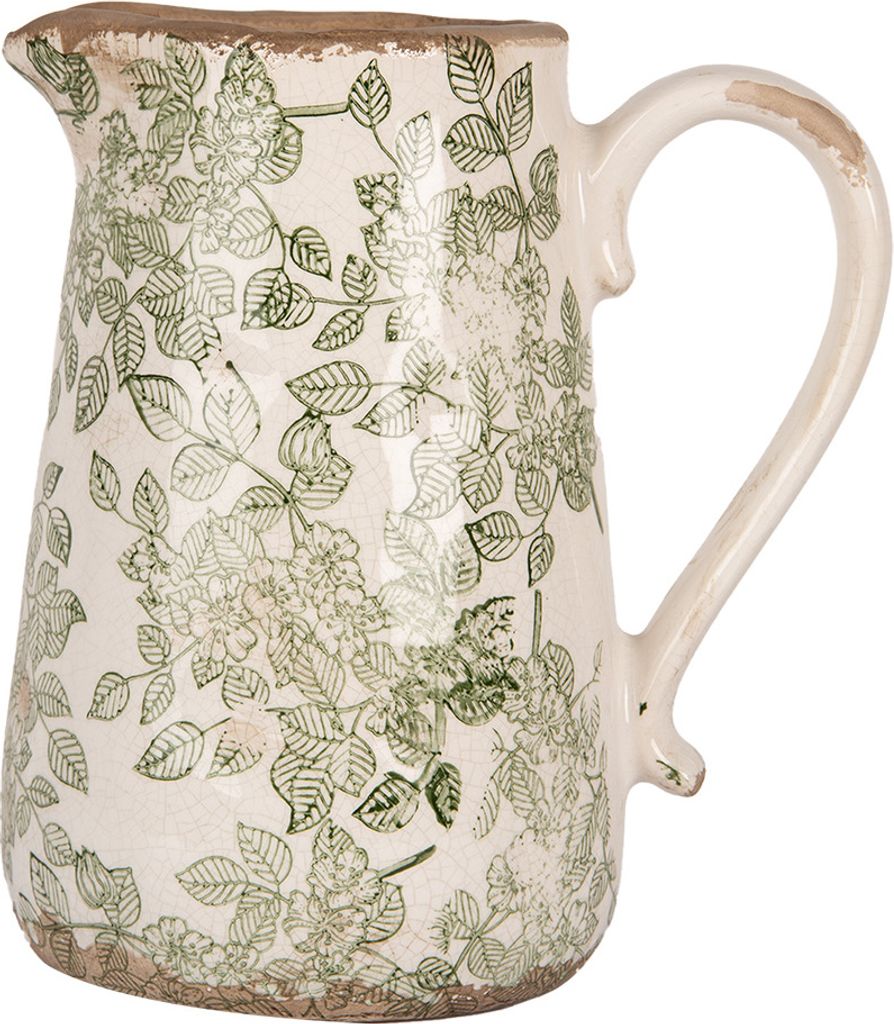 Clayre & Eef Dekorative Kanne 21x15x23 cm Beige Keramik Blumen