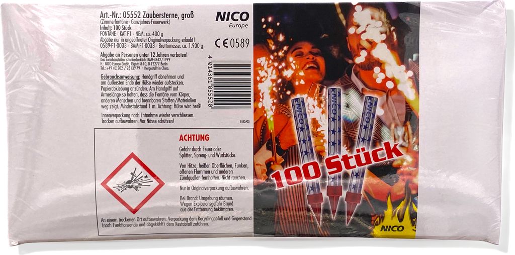 Eissterne Tortenfontäne – 12 Stück, 60 Sekunden Brenndauer, KAT F1 (ab 12 Jahren)