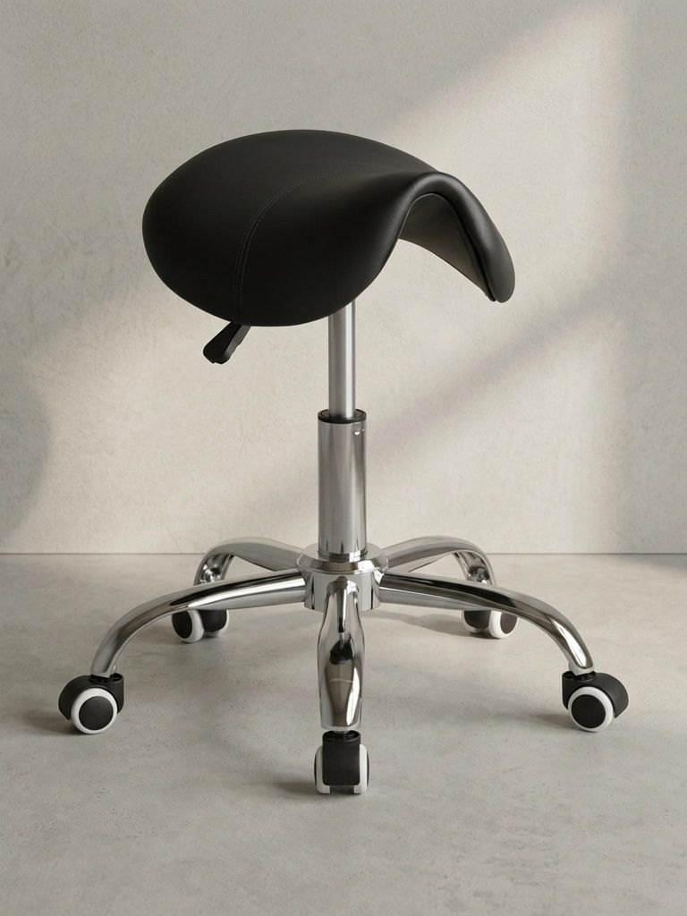 Sattelhocker "Bevano", höhenverstellbar, 100 kg Belastbarkeit. Schwarz, 60x60x60 cm | Kadima Design