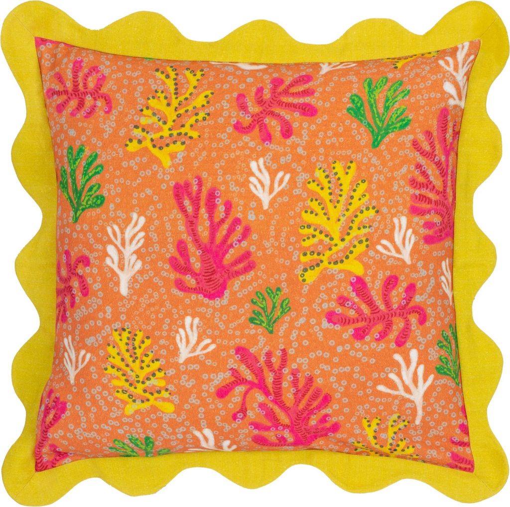 Furn - Koralle - Kissenhülle Mit Zickzack-Borte RV3518 (50 cm x 50 cm) (Zitronellgrün)
