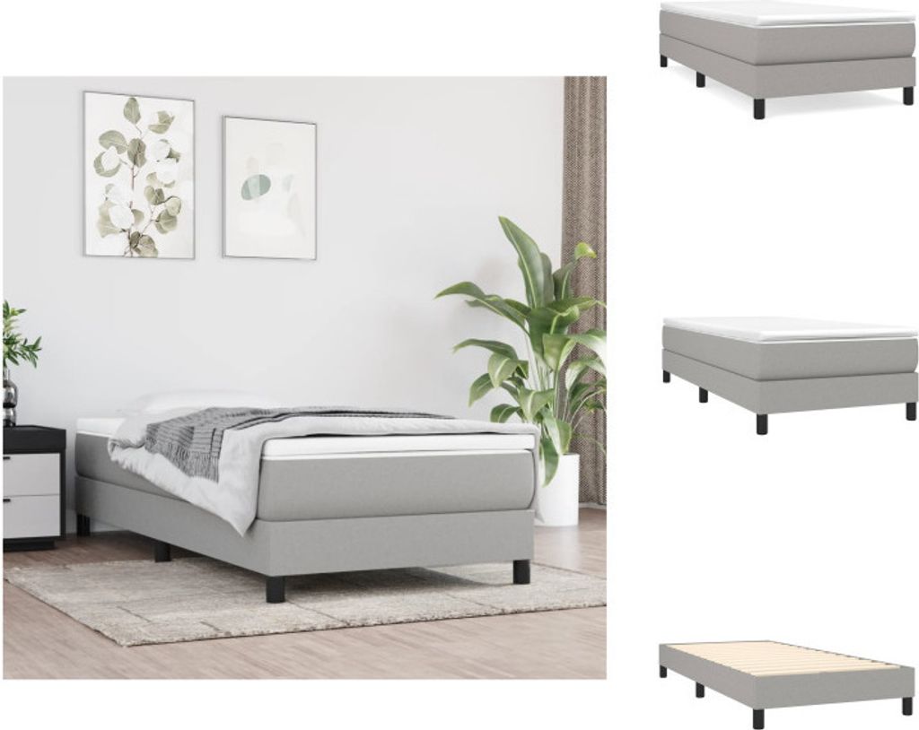 vidaXL Boxspringbett Hellgrau 90x200 cm Stoff - Betten & Bettgestelle