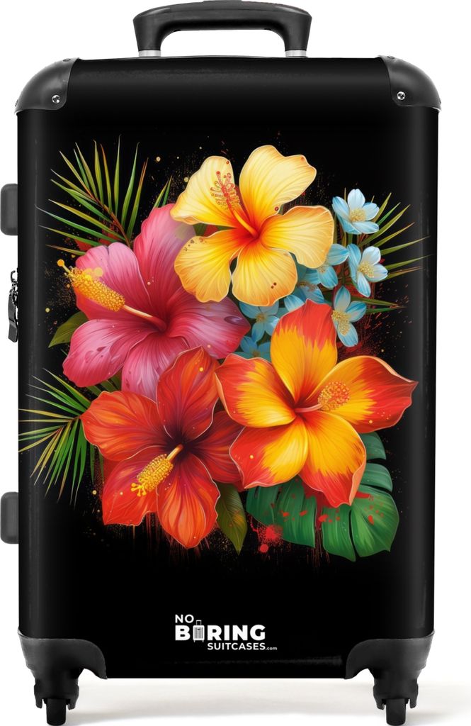 NoBoringSuitcases.com Hartschalen Koffer Mittelgroß 67x43x25 cm, 72L, Sommerliche Graffiti: Blumen, Reisekoffer mit 4 Rollen