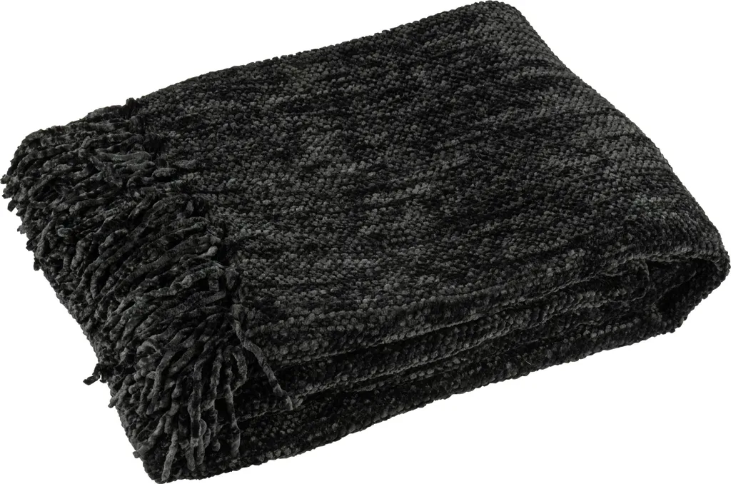 Couverture Chenille Noire J-Line - Plaid Anti-Froid Doux et Infroissable