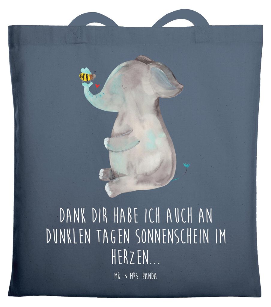 Mr. & Mrs. Panda Shopping Tasche Elefant Biene - Indigo Blue - Geschenk, Hochzeitsgeschenk, Liebe, Jutebeutel, Lustige Sprüche, Büchertasche, Lap...