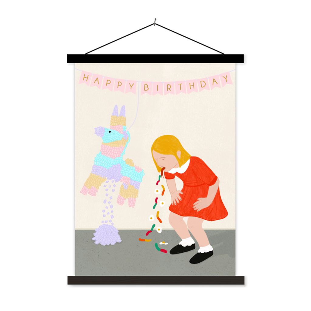 MuchoWow Textilposter Mädchen - Piñata - Vintage 90x120 cm mit schwarzem Rahmen - Dekoration