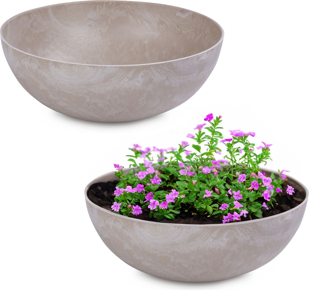 Pflanzschalen für draussen Dekoschalen rund sand beige 2x 20 cm