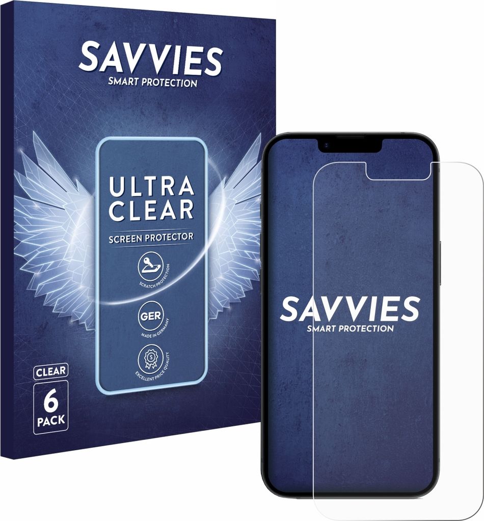 A product box and a screen protector for a smartphone are shown.