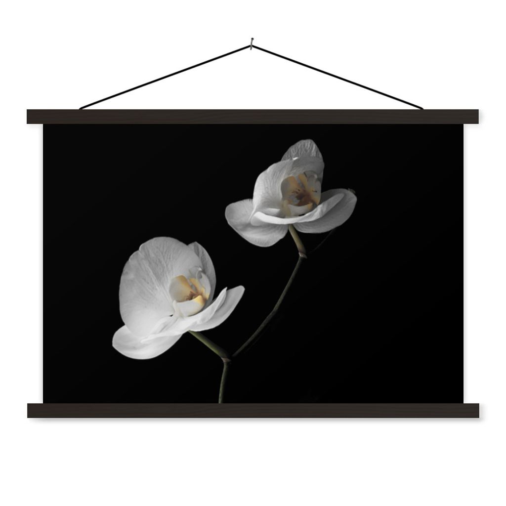 MuchoWow Textilposter Orchidee - Blumen - Schwarz - Weiß - Stilleben 60x40 cm mit schwarzem Rahmen - Hölzernes