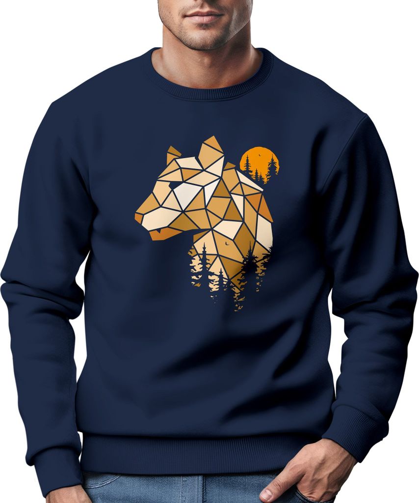 Sweatshirt Herren Fashion Polygon Print Luchs Wald Tiere Outdoor Motiv Rundhals-Pullover Fashion Streetwear Neverless navy XXL