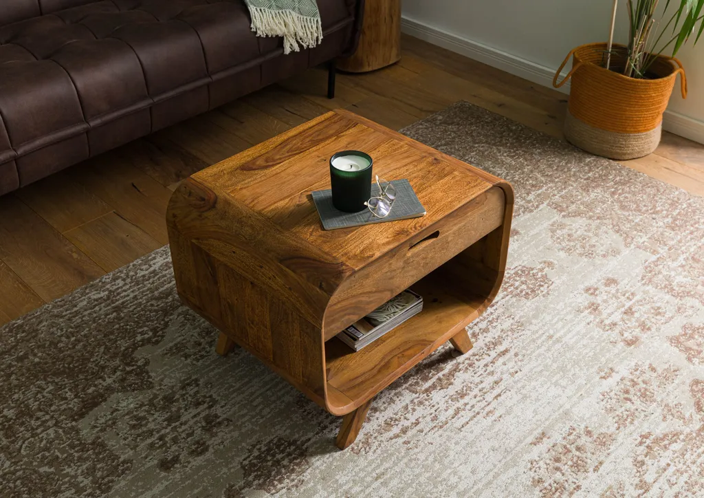Table basse bois Sheesham massif laqué MAILAND 60x50x50cm marron clair - 2
