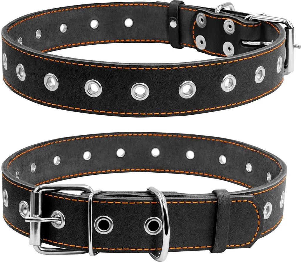 Collier robuste en cuir noir avec boucle acier réglable max 69 cm