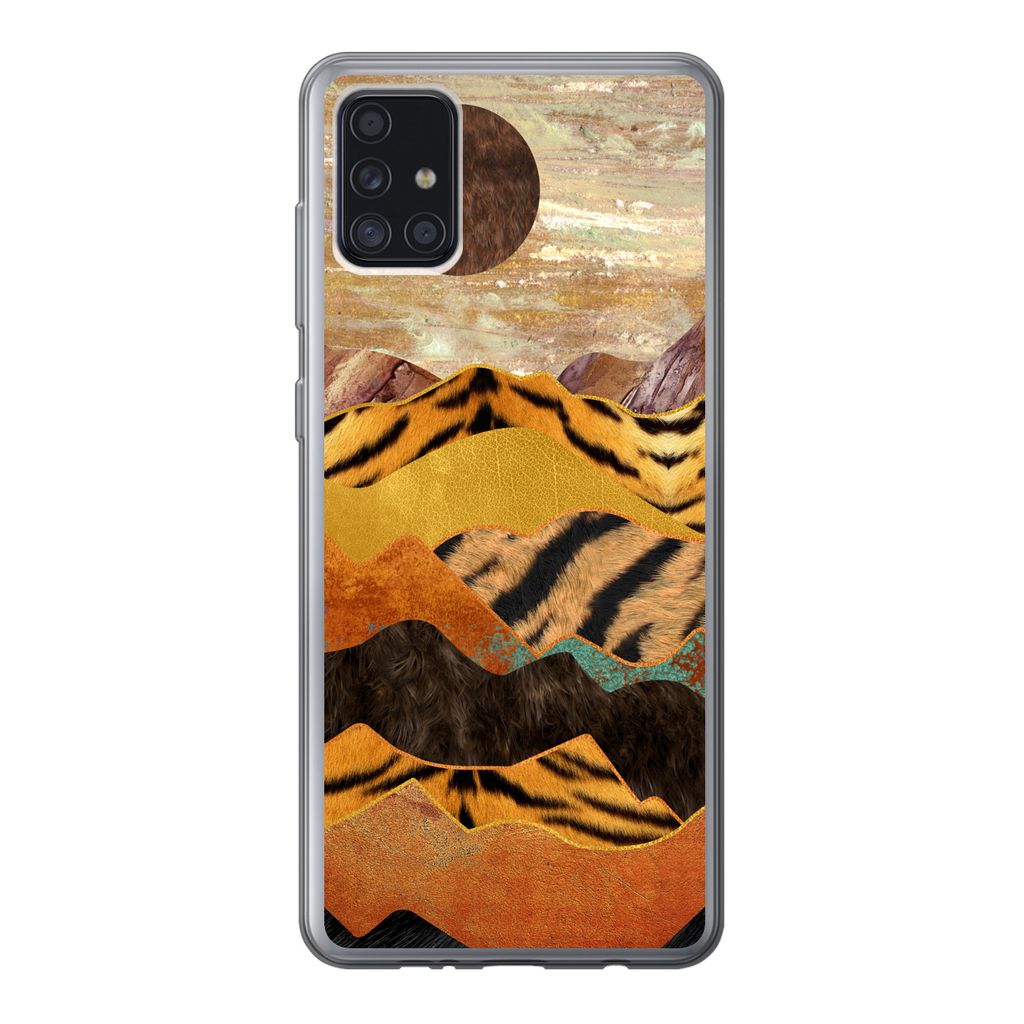 MuchoWow Handyhülle Schutzhülle Hülle für Samsung Galaxy A52 5G Tigerdruck - Marmor - Gold Silikon Softcase Handy Hülle - Umschlag