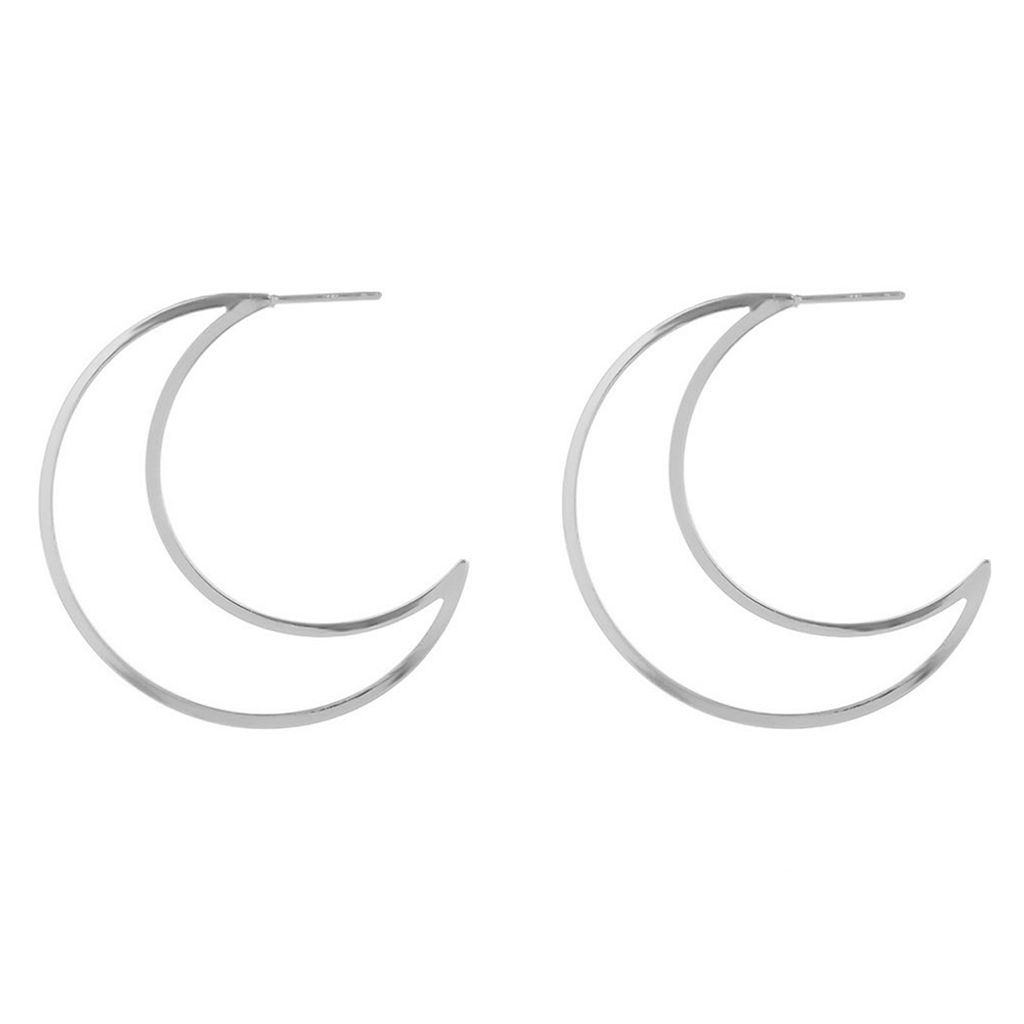 Mode große hohle Mond Ohrstecker Frauen Aussage Hochzeit Schmuck Geschenk-Silber