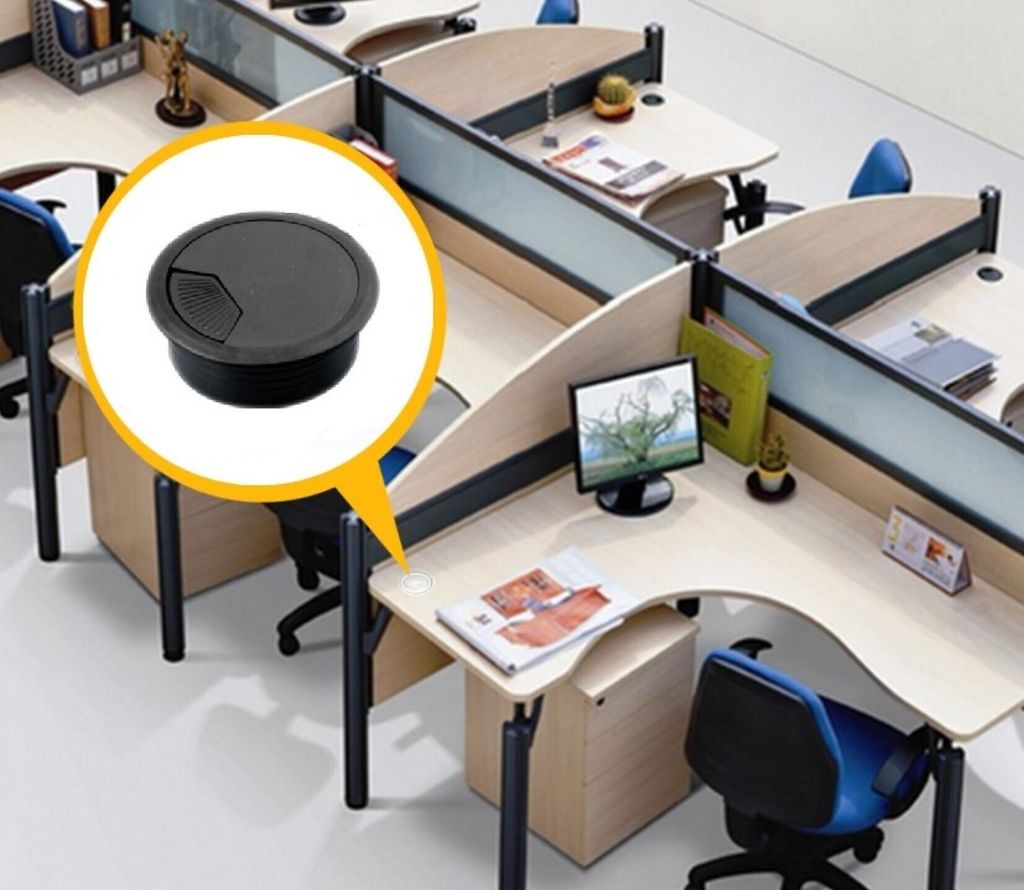 10er Set Kabeldurchführung Schreibtisch 80mm - Farbe schwarz - Kabeldurchlass mit Staubdichtung für diverse Büro Schreibtische & Arbeitsplatten ...