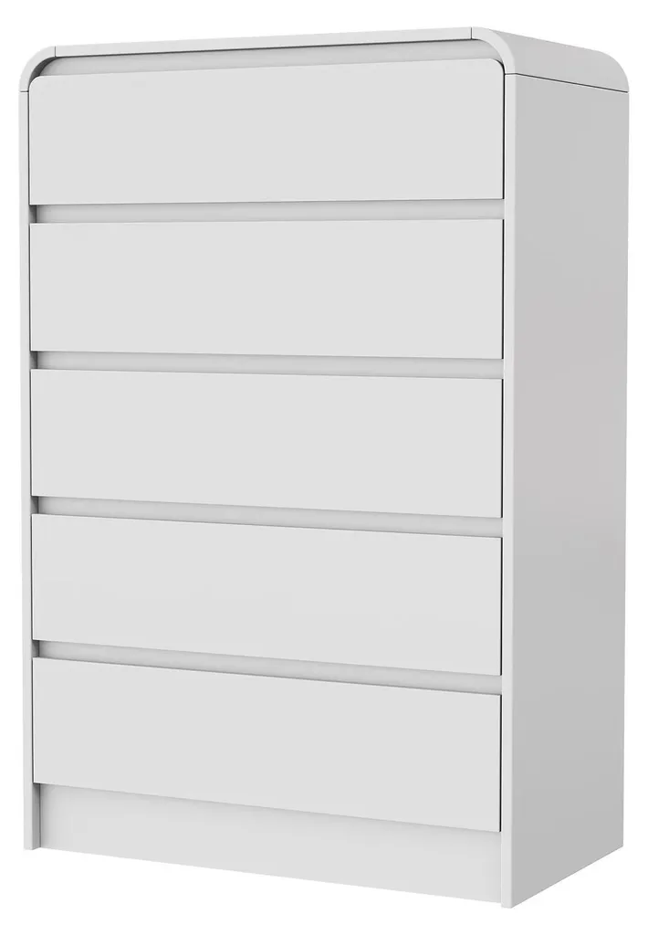 Chiffonnier de salon blanc 5 tiroirs buffet bois design minimaliste chic
