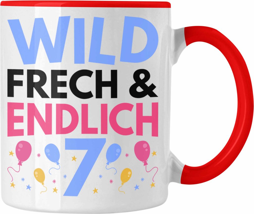 Trendation - Kinder Spruch Geschenk 7. Geburtstag Geschenkidee Jungs Mädchen 7er Geburtstag Sieben (Rot)
