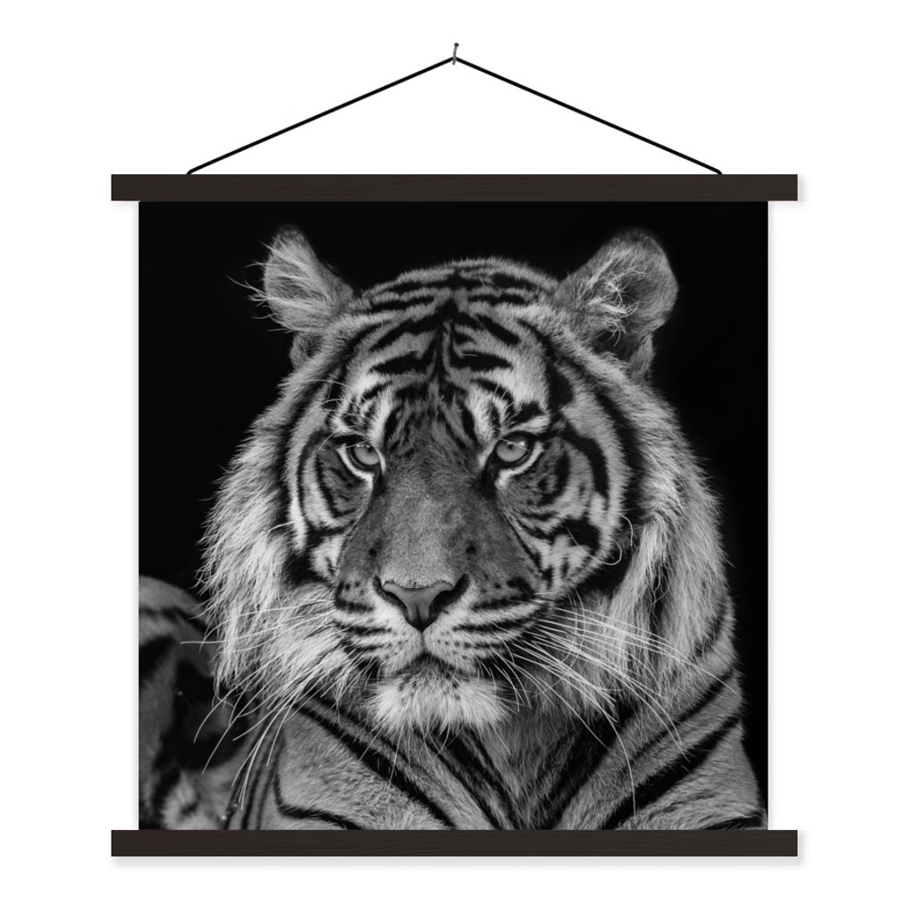 MuchoWow Textilposter Tierprofil Sumatra-Tiger in Schwarz und Weiß 40x40 cm mit schwarzem Rahmen - Fotos
