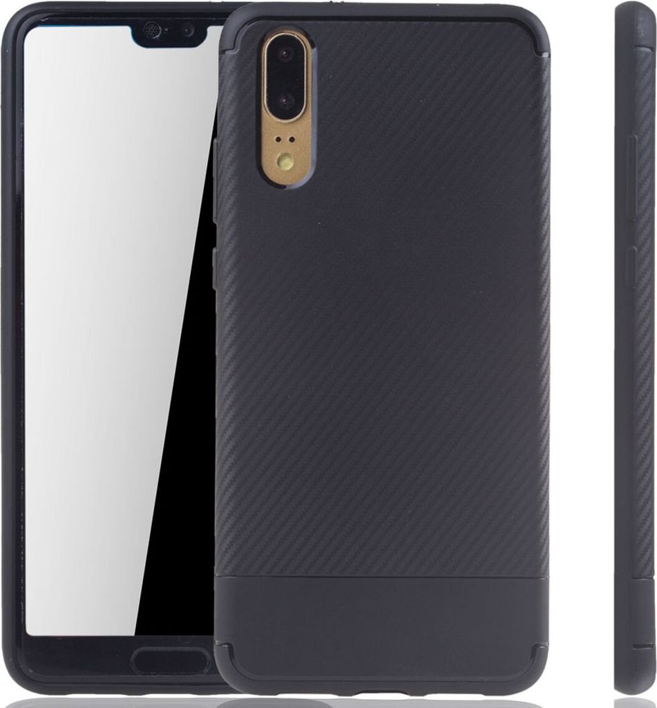 Huawei P20 Handyhülle Schutzcase Carbon Optik Bumper Schwarz
