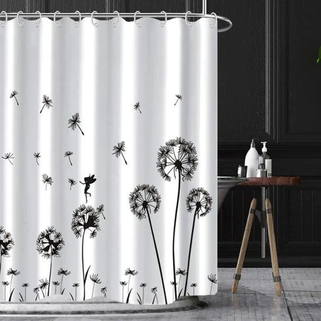 Rideau de douche textile à motifs fleurs - Grand format 180x200 noir