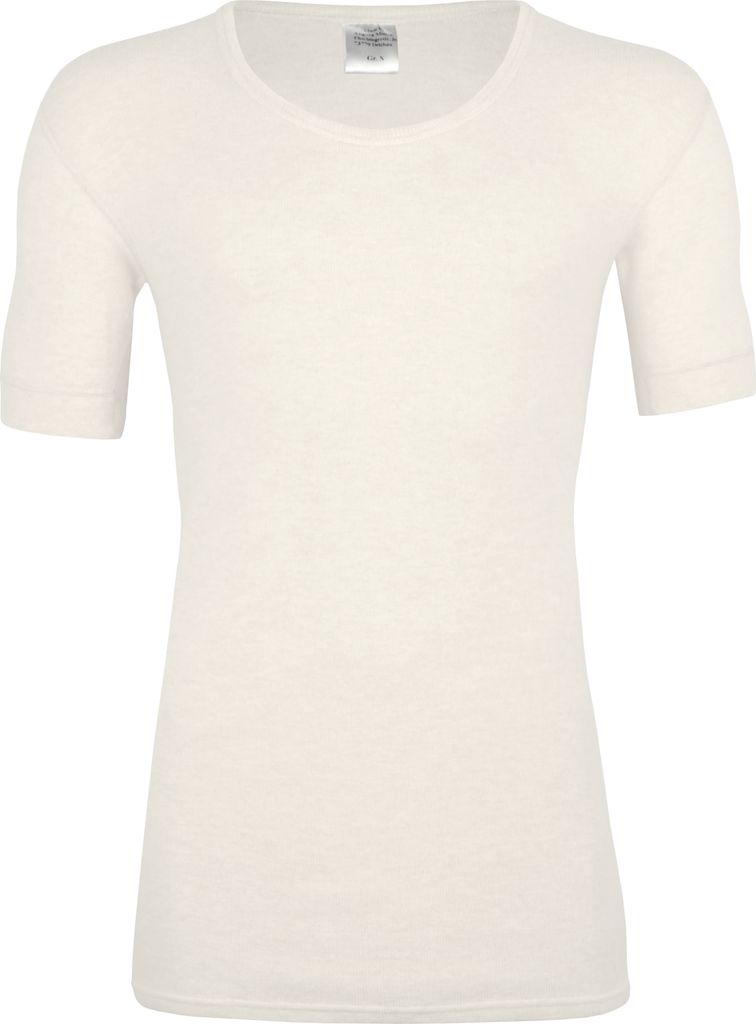 wobera NATUR Herren-Unterhemd mit halbem Arm oder T-Shirt (Material: 70% Schurwolle kbT und 30% Seide) (Gr. S/5, Farbe: naturweiß)
