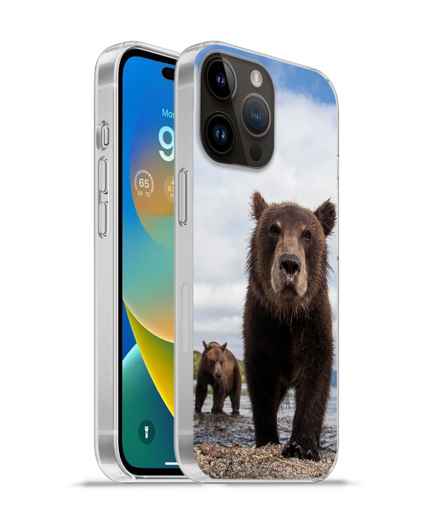 MuchoWow Handyhülle Schutzhülle Hülle für Apple iPhone 14 Pro - Softcase Bär - Küste - Wasser Silikon Softcase Handy Hülle - Umschlag