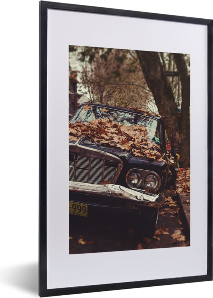 MuchoWow Gerahmtes Poster Auto - Herbstblätter - Landleben 40x60 cm - Poster mit Schwarzem Bilderrahmen Wandposter Rahmen Foto Bilder - Poster i...
