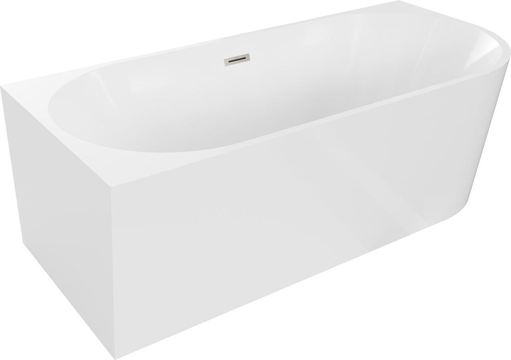 Mexen Mia freistehende Eckbadewanne links 140 x 75 cm, weiß, Überlauf gebürstetes Nickel - 52691407500L-97