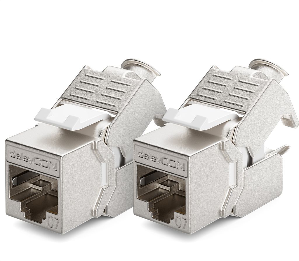 deleyCON 2x CAT 7 Keystone Jack Modul Optimal für CAT7 CAT6 CAT6a Verlegekabel Verbinder Patchkabel Netzwerkkabel STP Schirmung RJ45 Buchse 1000 M...