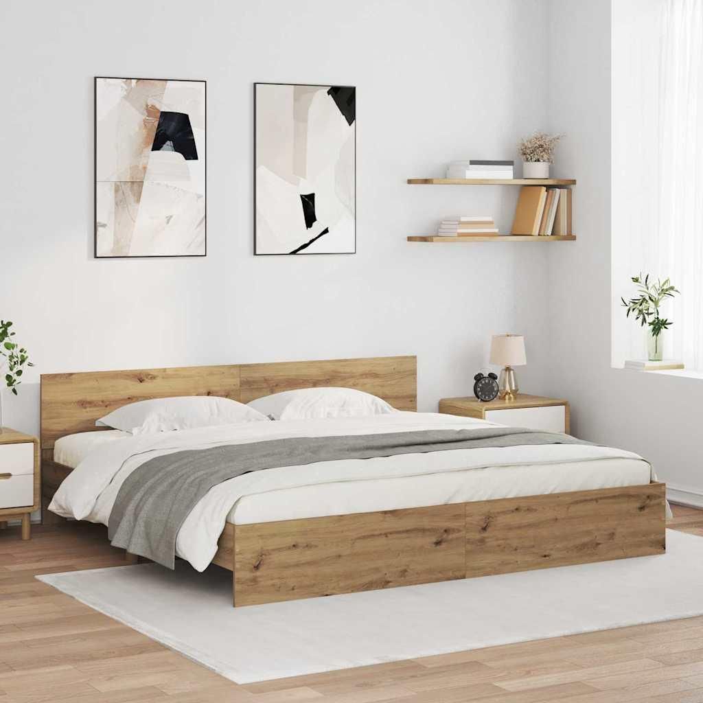 Stabli Möbel Bettrahmen inkl. Lattenrost - Bettgestellrahmen Artisan-Eiche 200 x 200 cm Holzwerkstoff - Klassische Betten Neu design 402911