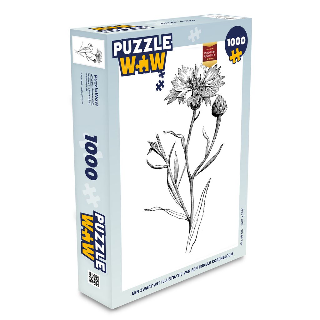 MuchoWow Puzzle 1000 Teile Eine schwarz-weiße Illustration einer einzelnen Kornblume - Spielzeug - Alt und Jung - Spiele - Puzzeln