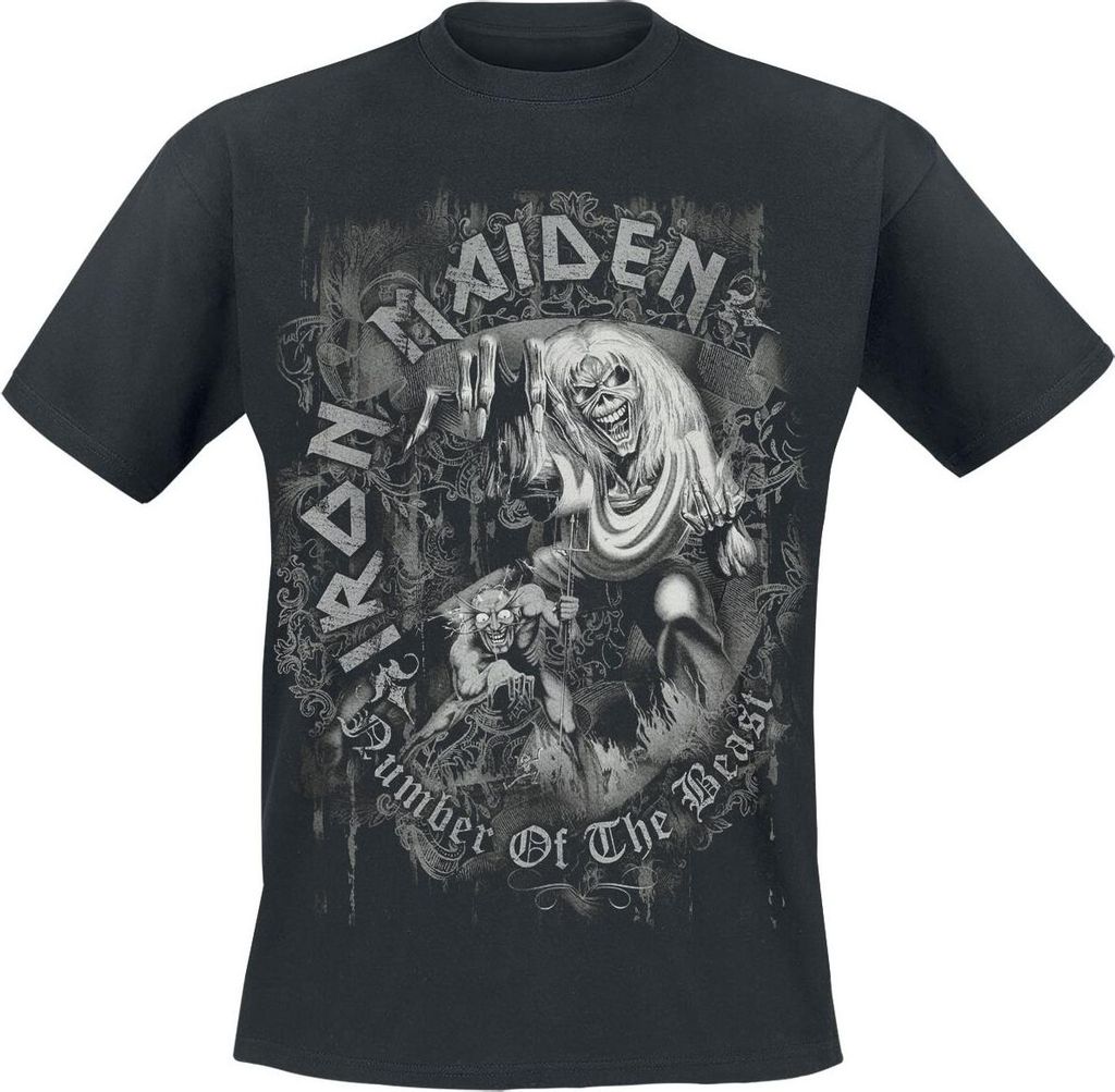 Iron Maiden T-Shirt Herren Number Of The Beast Grey Tone schwarz L
