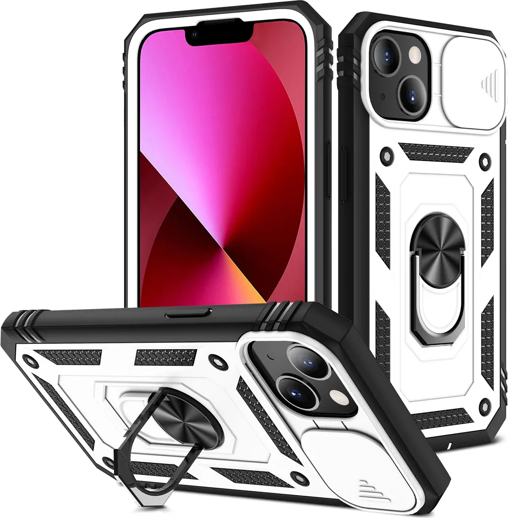 iPhone 13 Mini Cover Bianca Militare con Card Holder e Kickstand
