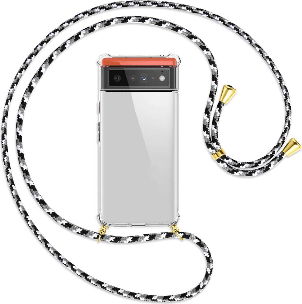 Handykette Backcover-Schutzhülle mit Band (Metall goldfarben) für Google Pixel 6 - schwarz/grau/weiß