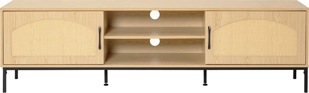 Meuble TV Nagato Best Mobilier 180 cm cannage et effet bois naturel noir