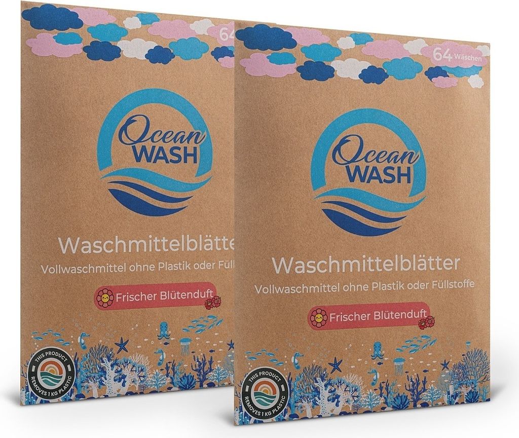 OceanWash 2er-Set Waschmittelblätter Blütenduft für 128 Produktbild 