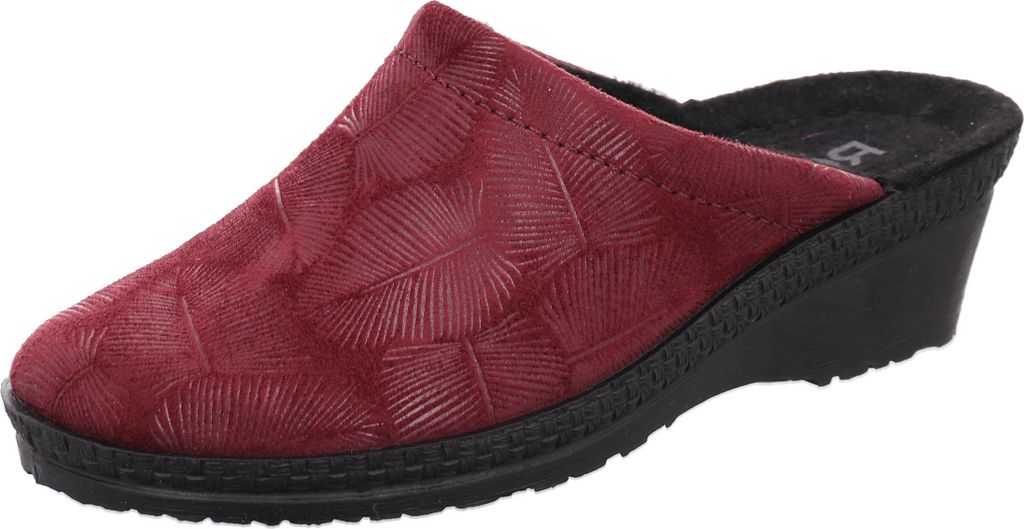 Rohde Damen Pantoffel aus Microvelour bedruckt mit Blattmuster Neustadt-50 2450, Größe:40 EU, Farbe:Rot