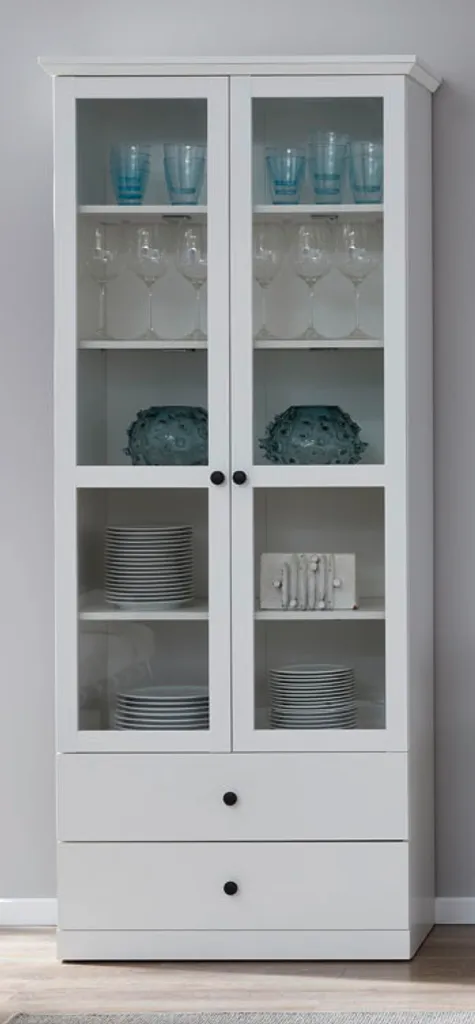Brax Armoire vitrine 2 portes et 2 tiroirs blanc design scandinave