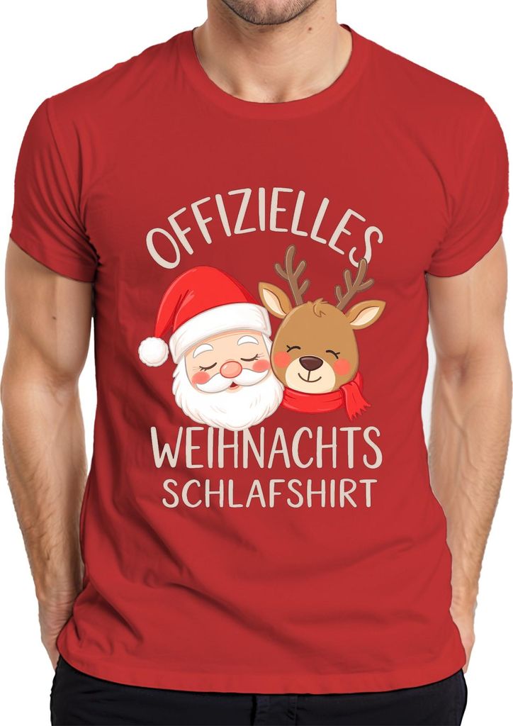 Offizielles Weihnachts Schlafshirt Weihnachtsmann Rentier Lustig Herren T-Shirt, Rot, M