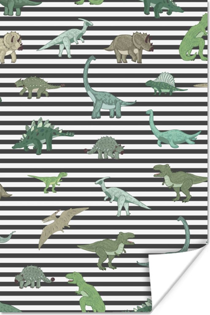 MuchoWow Poster Kinderzimmer - Schwarz - Dinosaurier - Jungen - Mädchen - Kinder 20x30 cm - Papierdruck